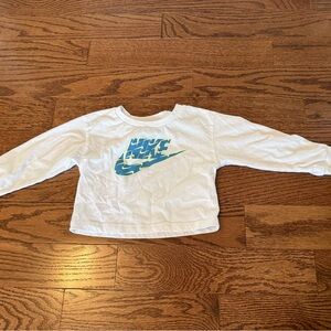 Nike 2T Kids White Long Sleeve Tee with Blue Logo